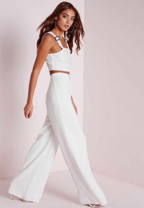 Premium Textured Crepe Wide Leg Trousers White, White