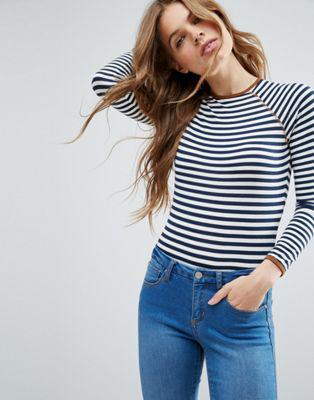 Asos - Body A Righe A Maniche Lunghe Con Bordi A Contrasto