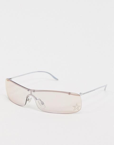 Asos Design Wrap Rimless 90s Sunglasses In Flash Lens And Star Diamante-silver