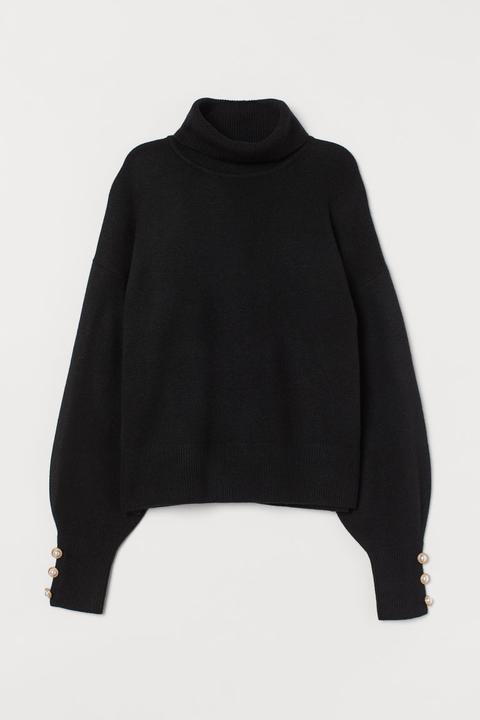 Jersey De Cuello Alto En Punto - Negro
