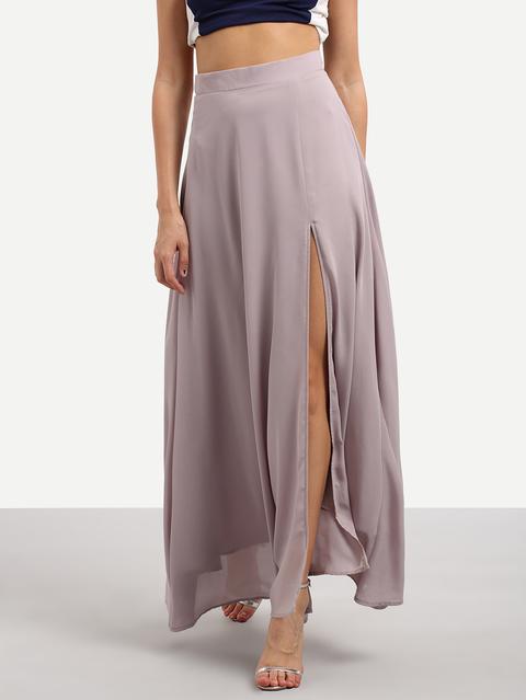 Purple Split Chiffon Maxi Skirt