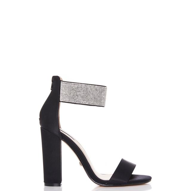 Black Diamante Ankle Strap Block Heel 