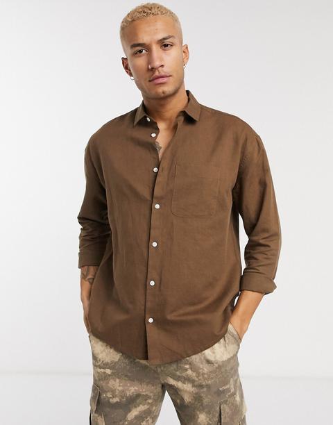 Camisa Extragrande De Lino En Marrón De Asos Design