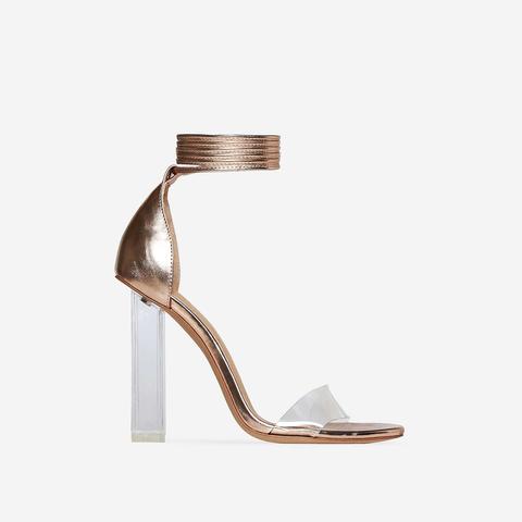 Anabella Lace Up Perspex Heel In Rose Gold Faux Leather, Rose Gold