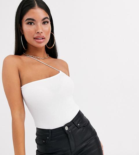 Body Con Escote Palabra De Honor Y Tirante Fino Asimétrico En Blanco De Asos Design Petite