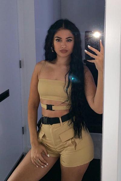 Camel Buckle Utility Crop Top And Shorts Co-ord - Juri
