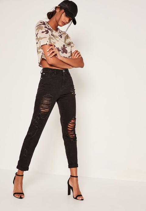 Black Riot Ripped & Distressed Mom Jeans