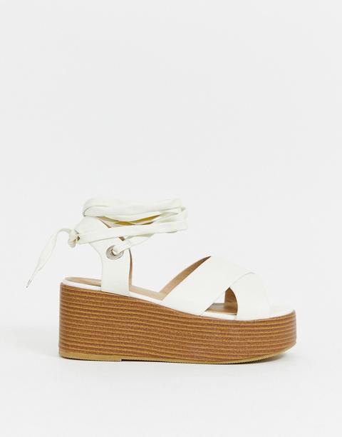 Raid Connie Off White Stacked Ankle Tie Wedges - White
