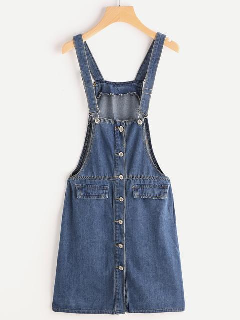 Vestido Peto En Denim Con Botones Delanteros