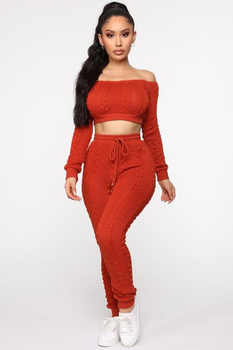 Just Warming Up Sweater Set - Cognac