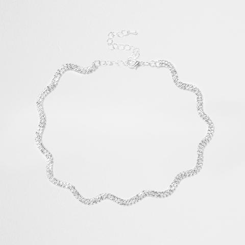 Silver Tone Wavy Choker