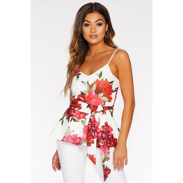 red floral peplum top