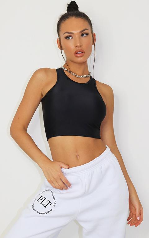 Black Slinky Fitted Racer Crop Top