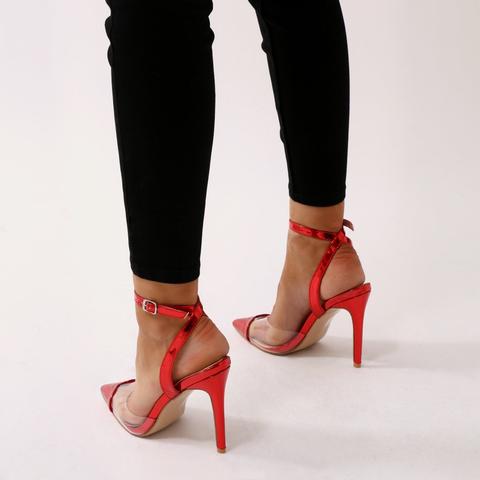 red metallic heels