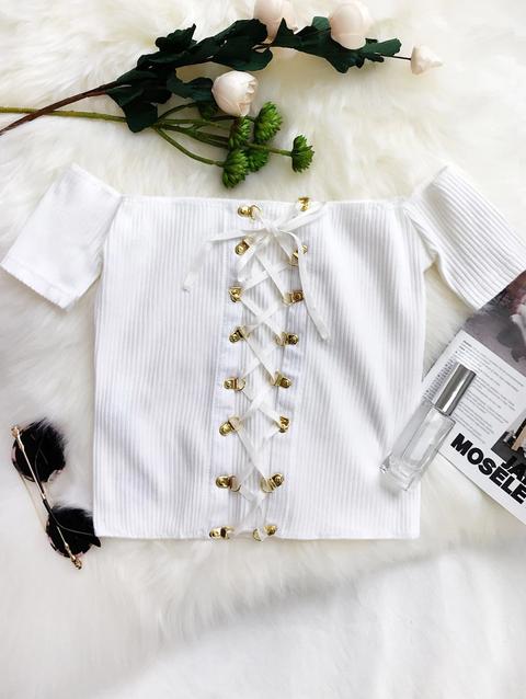 Lace Up Off The Shoulder Cropped Top