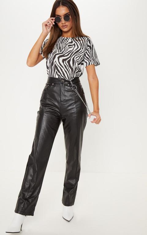 Black Faux Leather Straight Leg Trouser