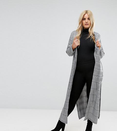 Missguided Plus Longline Check Duster Jacket - Grey