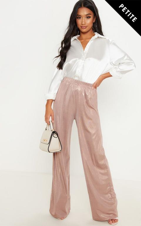 Petite Rose Gold Metallic Wide Leg Trouser