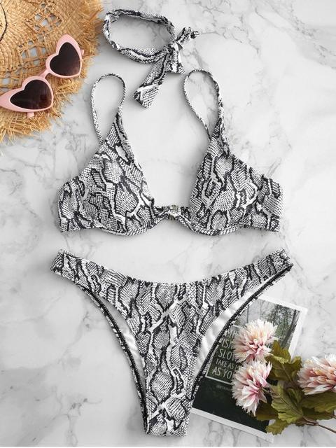 Bikini De Corte Alto Con Estampado De Serpientes Zaful Multi-a