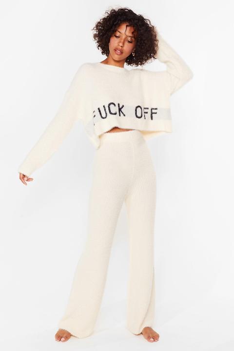 Womens Fuck Off Fluffy Knit Wide Leg Lounge Set