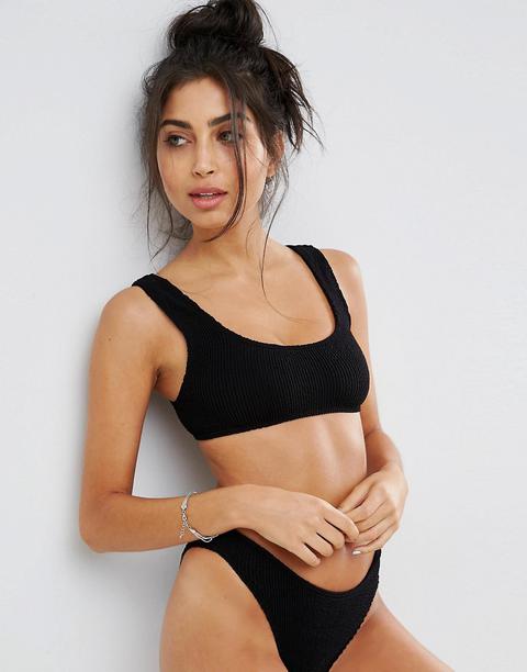 Asos Design - Top Bikini Mix & Match Stile Brassière Effetto Stropicciato - Nero