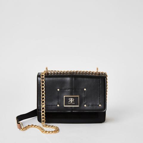 Black Foldover Crossbody Satchel Bag