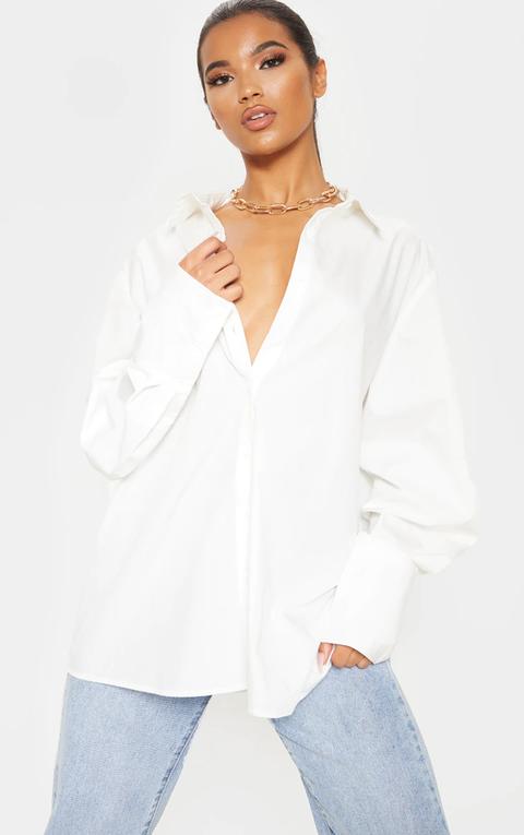 White Oversized Cuff Poplin Shirt