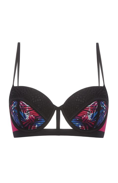 Top Bikini Con Cut-out Stampa Palme