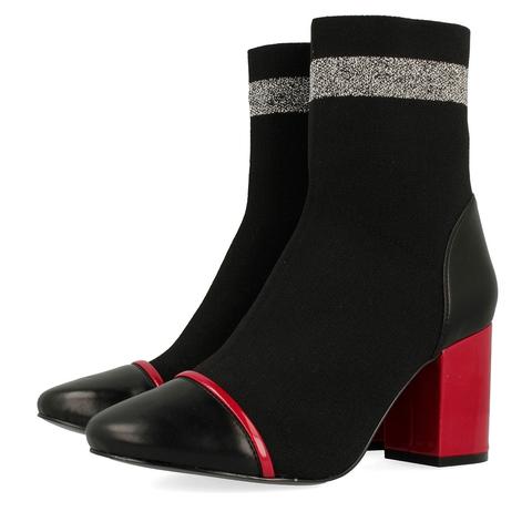 Botines Negros Estilo Calcetín Con Tacón Medio Rojo Para Mujer 46423