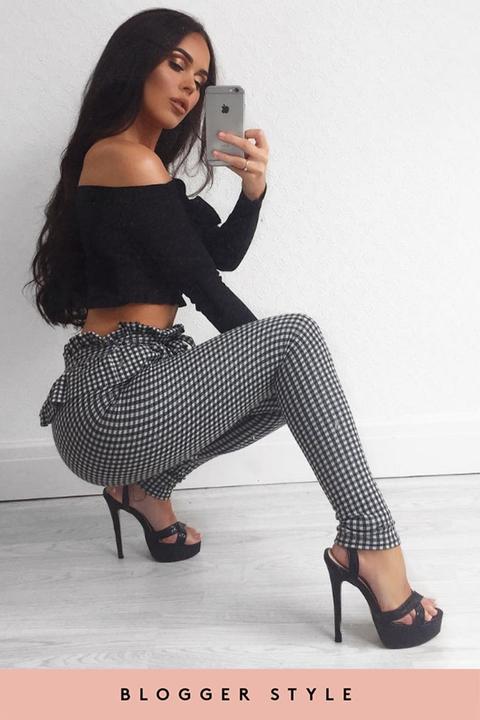 Daphne Black Gingham Frill Waist Leggings