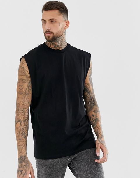 Asos Design - T-shirt Lunga Oversize Nera Senza Maniche - Nero