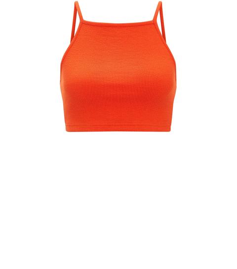 Orange Ribbed Crop Top New Look