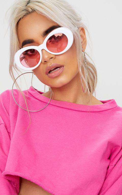 White Pink Tinted Lens Retro Sunglasses, Pink