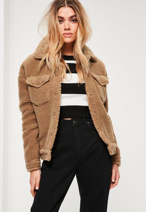 Camel Faux Shearling Trucker Jacket