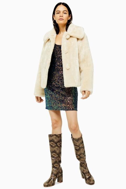 Womens Ivory Faux Fur Coat - Ivory, Ivory