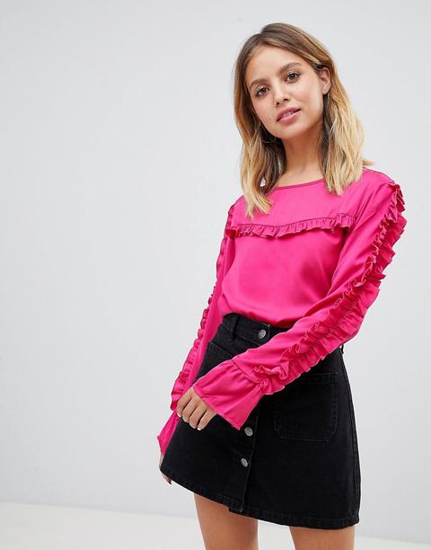 Only - Blouse À Volants-rose