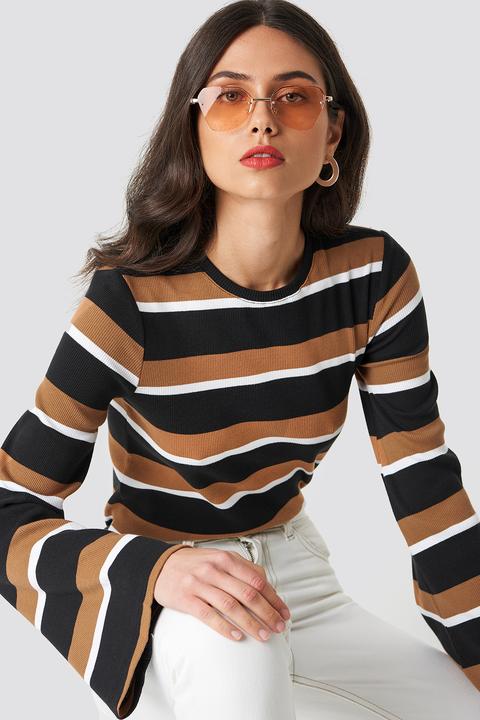 Wide Sleeve Striped Top Mehrfarbig