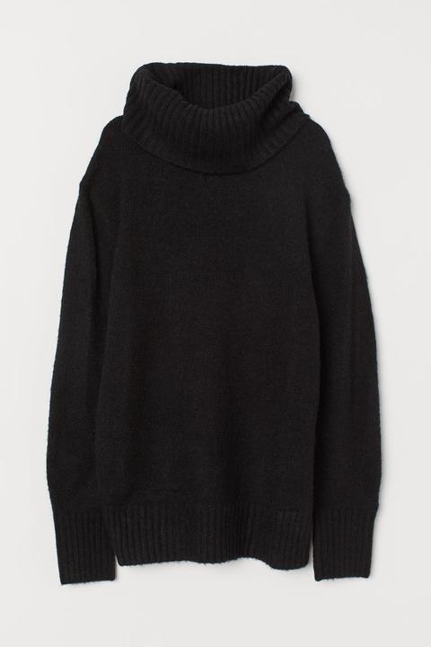 Knitted Polo-neck Jumper - Black