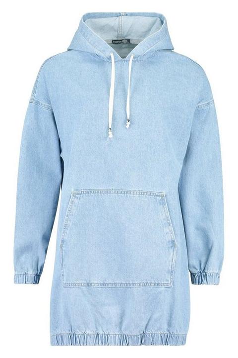 Womens Hooded Denim Pullover Dress - Blue - 8, Blue from Boohoo on