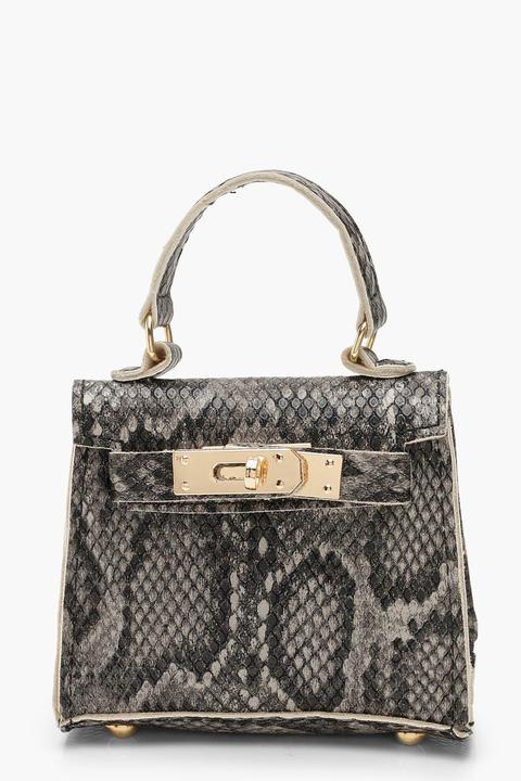 Womens Faux Snake Mini Bag - Brown