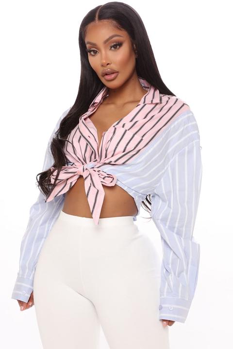 Stripe Down To It Tie Top - Pink/combo