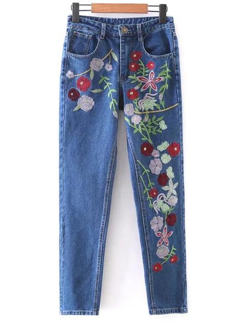 Floral Embroidered Tapered Jeans