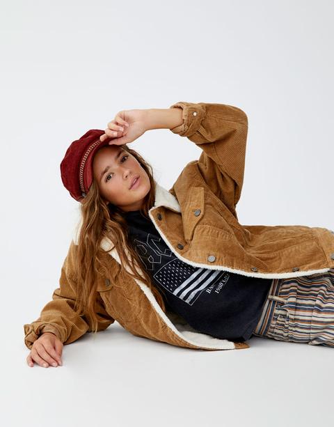 oversized corduroy jacket with faux shearling