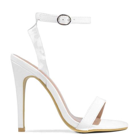 Ingrid - White Strap Heeled Sandals With Perspex Insert