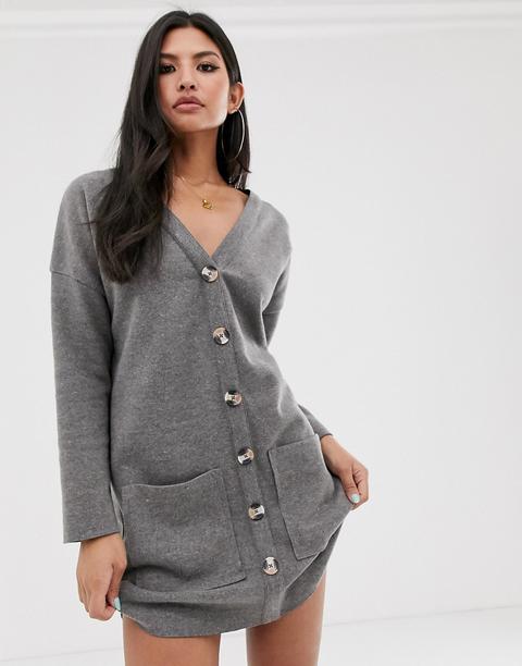 Vestido Gris Marga Extragrande Con Diseño Muy Suave Y Detalle De Botones De Asos Design