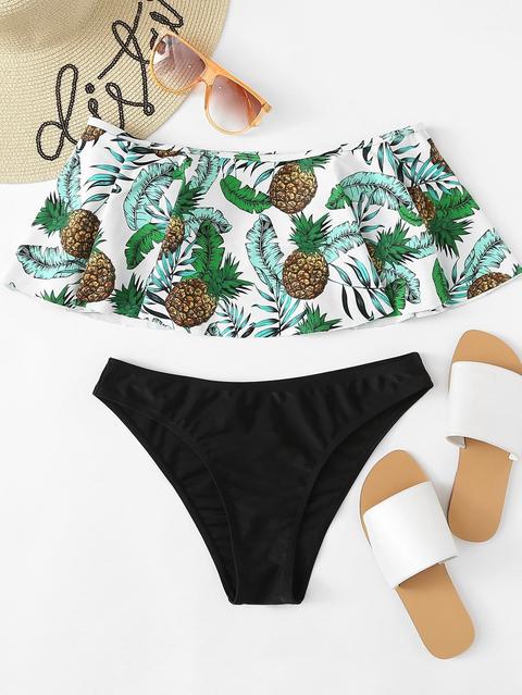 Bikini Bikini Con Balza E Stampa Tropicale