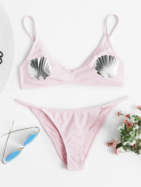 Mermaid Shell Embellished High Leg Bikini Set