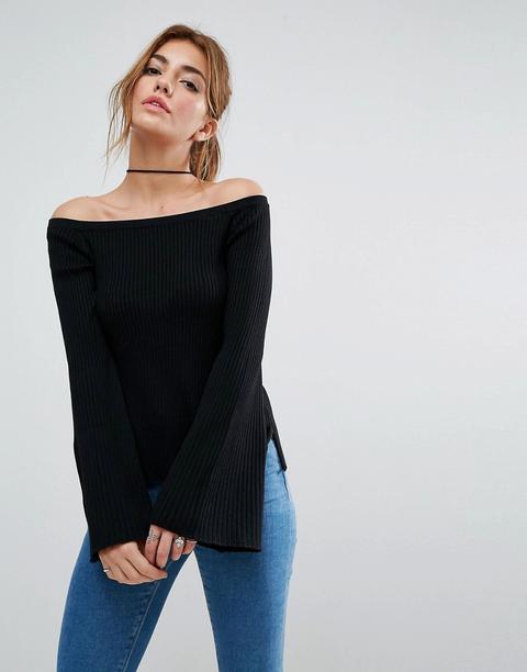 Asos - Maglione Con Spalle Scoperte E Maniche Svasate - Nero