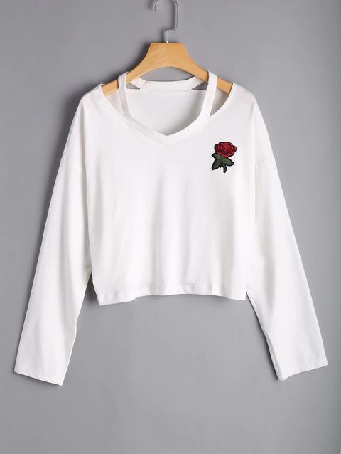 Top A Spalla Freddo Ricamato Rosa White Black