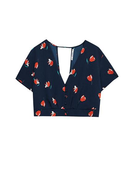 Crop Top Estampado Tulipanes